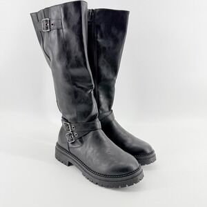 Baldwin Boots Womens 6.5 Black Pop Baldwin Tall Moto Lug Sole Buckle Knee High
